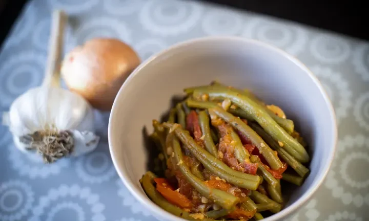 Photographie : Haricots verts à la tomate